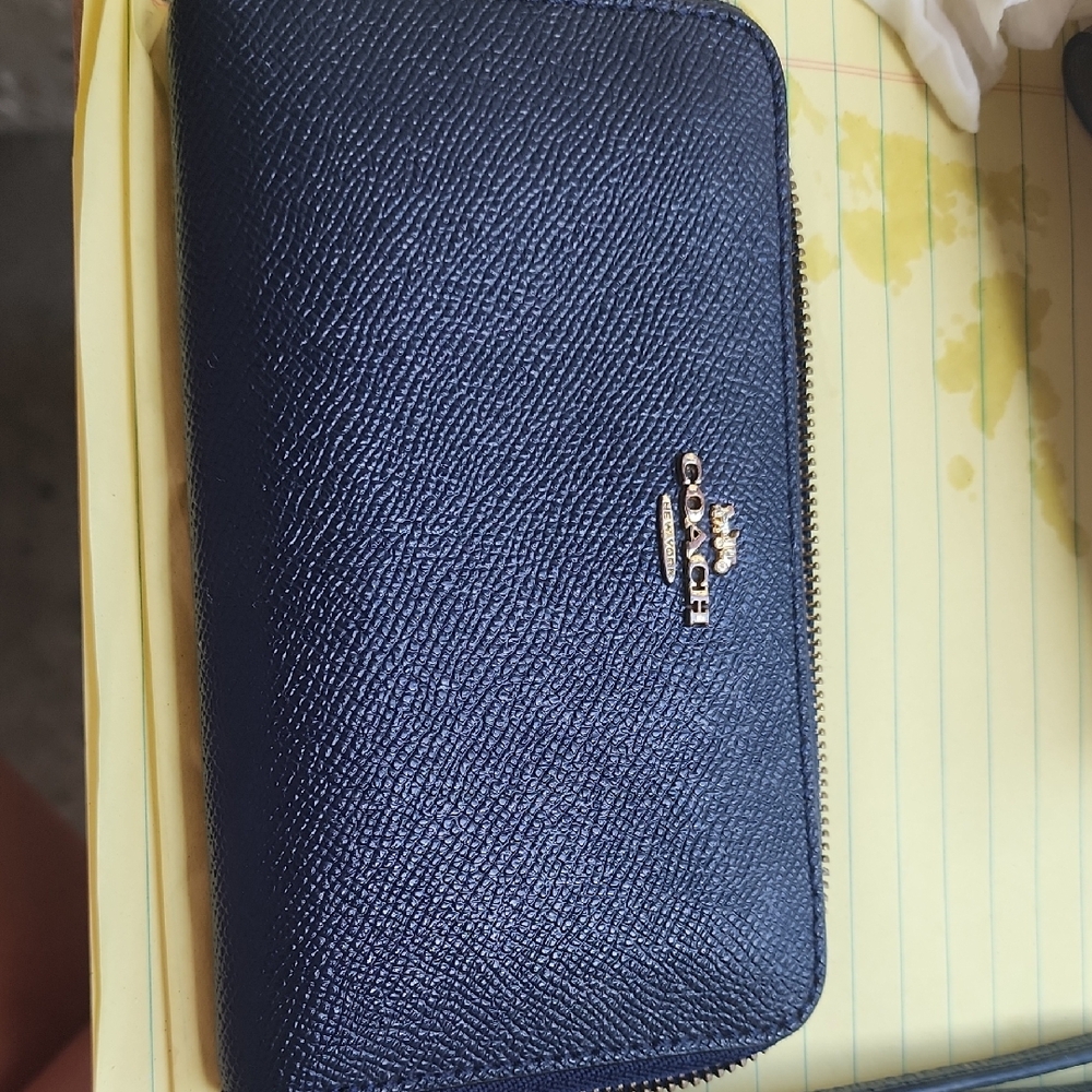 Coach Navy Leather Zip Wallet